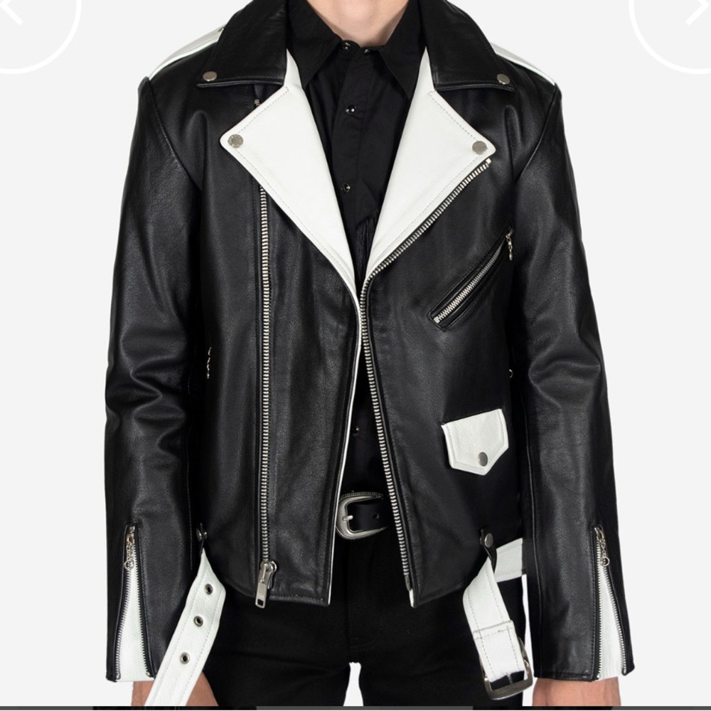 Straight to Hell  Black and White Leather Jacket - Picture 6 of 9